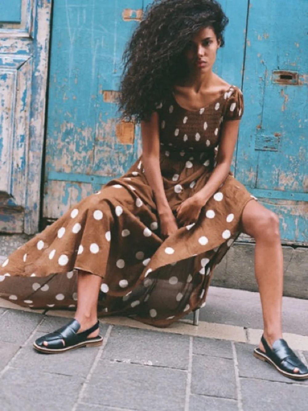 Free People UltraViolet Maxi Dress brown white polka dot - Picture 3 of 9